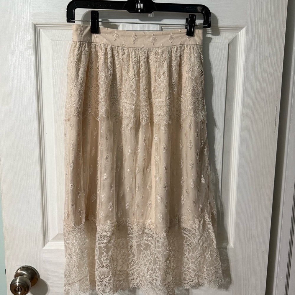 H&M Cream Lace Midi Skirt NWOT